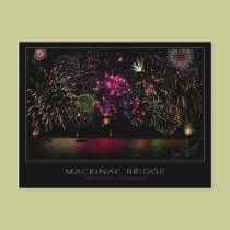 Mackinac Bridge Fireworks Postcard by Beachwalker Mackinac Bridge Fireworks Postcard