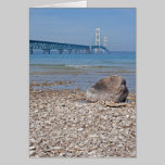 Mackinac Bridge With Rock Greeting Card cards