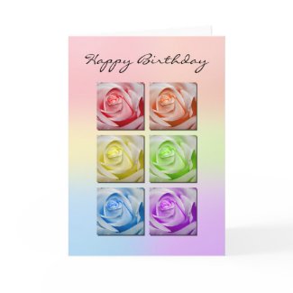 Macro Rainbow Roses Birthday Card