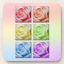 Macro Rainbow Roses Drink Coaster