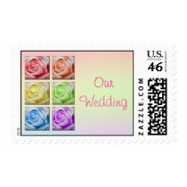 Macro Rainbow Roses Wedding Postage Stamp