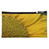 Macro Sunflower With Raindrops Makeup Bag