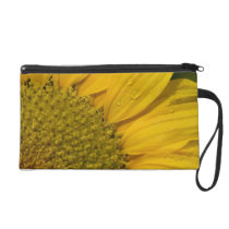 Macro Sunflower With Raindrops Wristlet Clutch