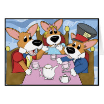Mad Corgi Tea Party Card by MenagerieMayhem Mad Corgi Tea Party Card