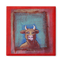 Mad Cow - Indignant upset emotional cow ART magnets