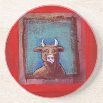 Mad Cow sad indignant upset emotional fun ART coasters