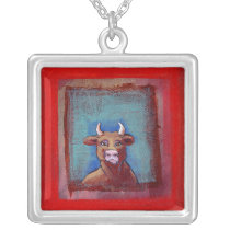 Mad Cow sad indignant upset emotional fun ART necklaces