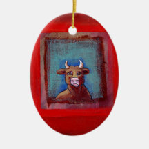 Mad Cow sad indignant upset emotional fun ART Christmas Ornament