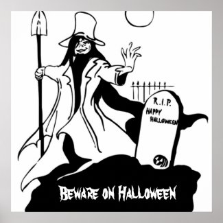 Mad Grave Robber and Cemetery Tombstone Halloween Posters