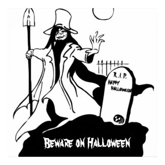 Mad Grave Robber and Cemetery Tombstone Halloween Posters