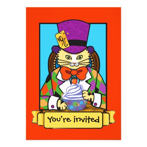 Mad hatter Cat birthday invite