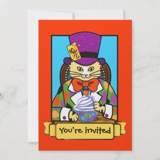 Mad hatter Cat birthday invite invitation