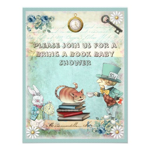 Mad Hatter & Cat Bring a Book Baby Shower Personalized Invites