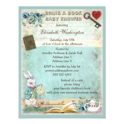 Mad Hatter & Cat Bring a Book Baby Shower Personalized Invites
