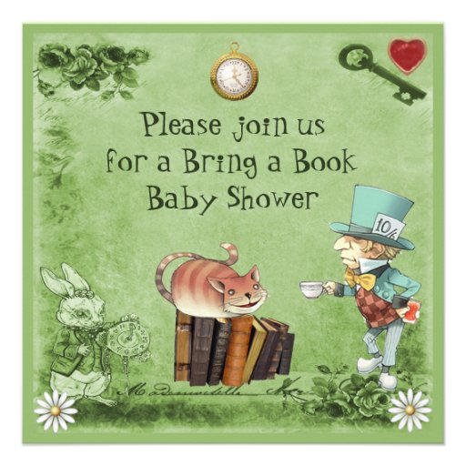 Mad Hatter & Cheshire Cat Bring a Book Shower Invites