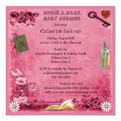 Mad Hatter & Cheshire Cat Pink Bring a Book Invitation