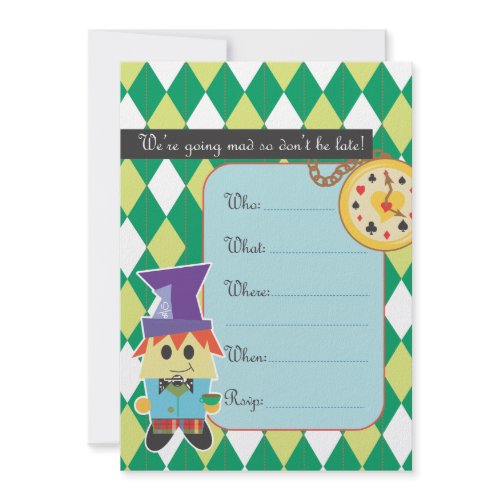 Mad Hatter Invite green invitation