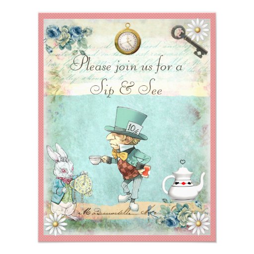 Mad Hatter Sip & See Baby Shower for Girls Personalized Announcements