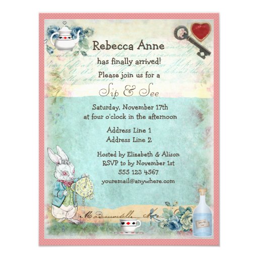 Mad Hatter Sip & See Baby Shower for Girls Personalized Announcements