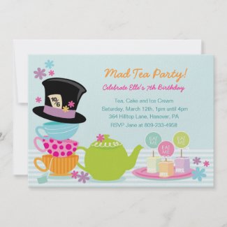 Mad Hatter Tea Birthday Party Invitations
