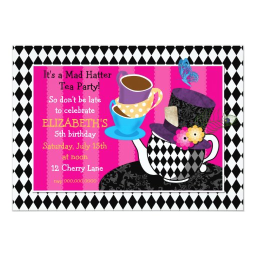 Mad Hatter Tea Party Birthday Invitationdiamond Card Zazzle