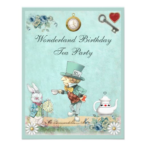 Mad Hatter Wonderland Birthday Tea Party Personalized Invite