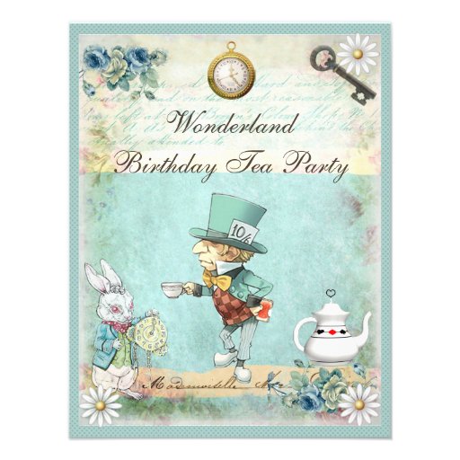 Mad Hatter Wonderland Birthday Tea Party Personalized Invitation