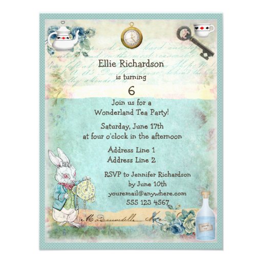 Mad Hatter Wonderland Birthday Tea Party Personalized Invitation