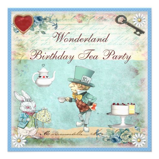 Mad Hatter Wonderland Birthday Tea Party Invites