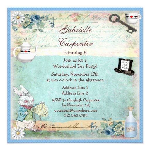 Mad Hatter Wonderland Birthday Tea Party Invites