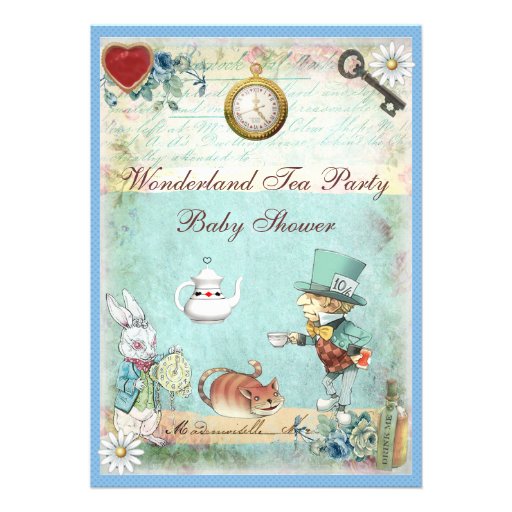 Mad Hatter Wonderland Tea Party Baby Shower Custom Invites
