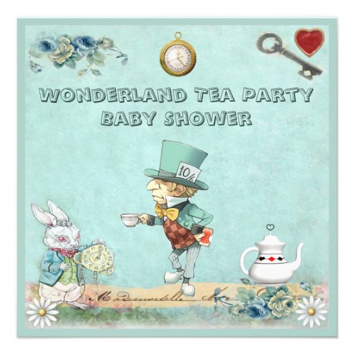 Mad Hatter Wonderland Tea Party Baby Shower Custom Invite