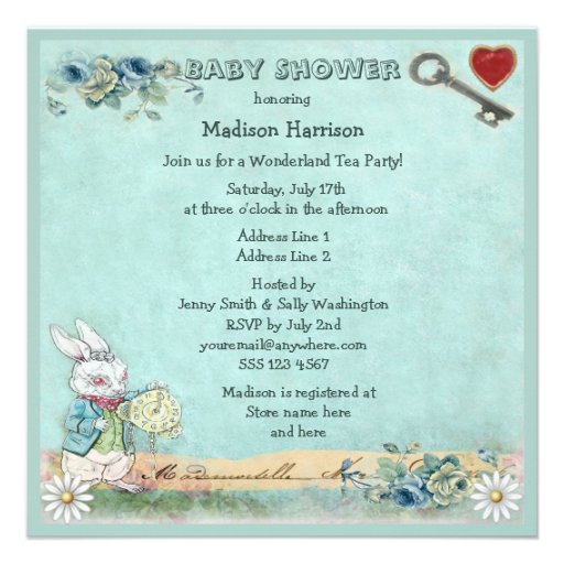 Mad Hatter Wonderland Tea Party Baby Shower Custom Invite