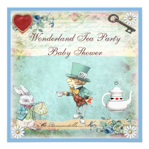 Mad Hatter Wonderland Tea Party Baby Shower Custom Announcements