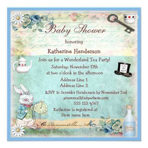 Mad Hatter Wonderland Tea Party Baby Shower Custom Announcements