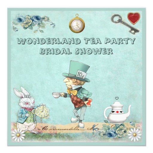 Mad Hatter Wonderland Tea Party Bridal Shower Invitations