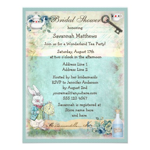 Mad Hatter Wonderland Tea Party Bridal Shower Personalized Invites