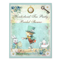   Mad Hatter Wonderland Tea Party Bridal Shower 4.25x5.5 Paper Invitation Card