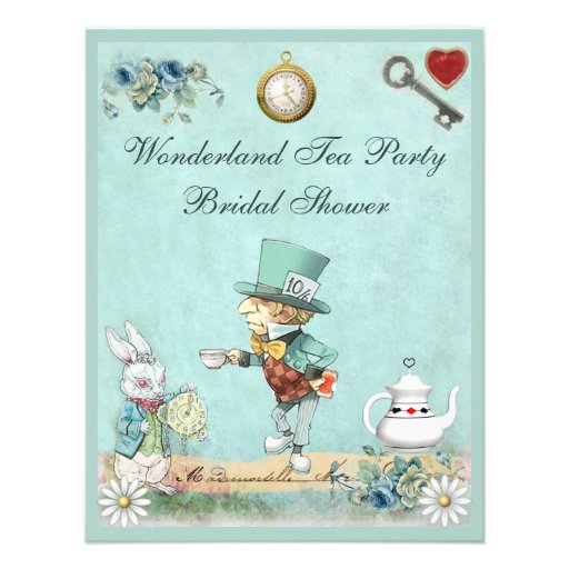 Mad Hatter Wonderland Tea Party Bridal Shower Custom Invitation