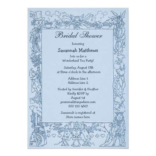 Mad Hatter's Wonderland Tea Party Bridal Shower Personalized Announcements