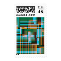 Mad Plaid in Turquoise & Gold Postage