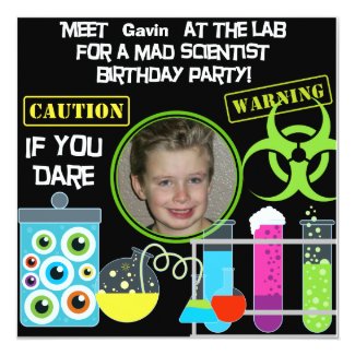 Mad Scientist Birthday Party 2 Invitations 5.25" Square Invitation Card