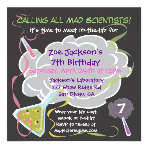 Mad Scientist Birthday Party Invitations