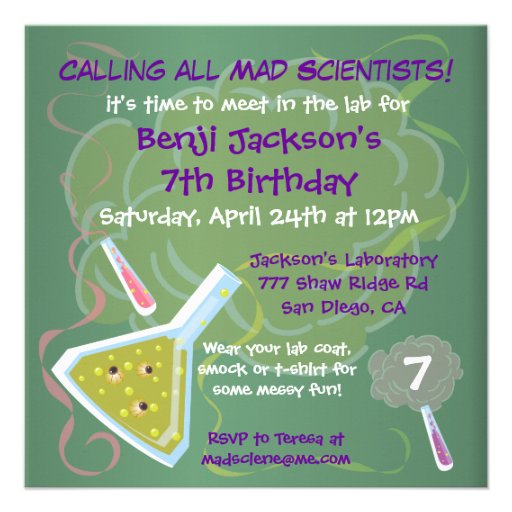 Mad Scientist Birthday Party Invitations