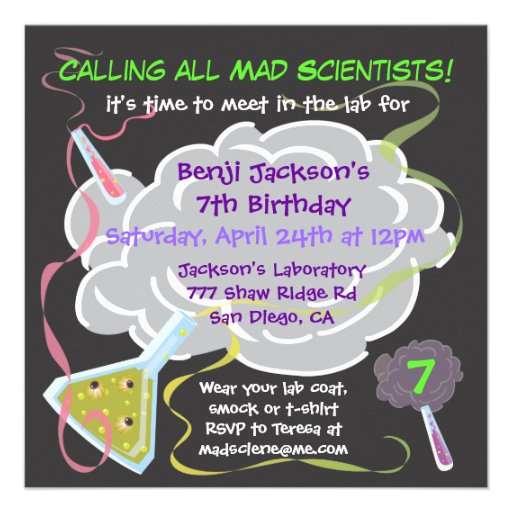 Mad Scientist Birthday Party Invitations