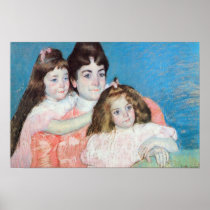Madame A.F. Aude with her two daughters by Cassatt Poster