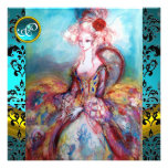 MADAME POMPADOUR,BLUE BLACK DAMASK FLOWER MONOGRAM CUSTOM ANNOUNCEMENT