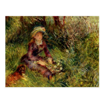 Madame Renoir with dog by Pierre Renoir Post Card