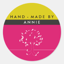Made By {your name} Sticker in Fuscia and Mustard