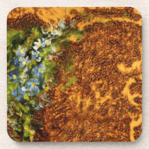 Madera quemada y flores pintadas aceite posavaso